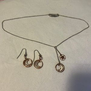 Crescent moon necklace and matching earrings set